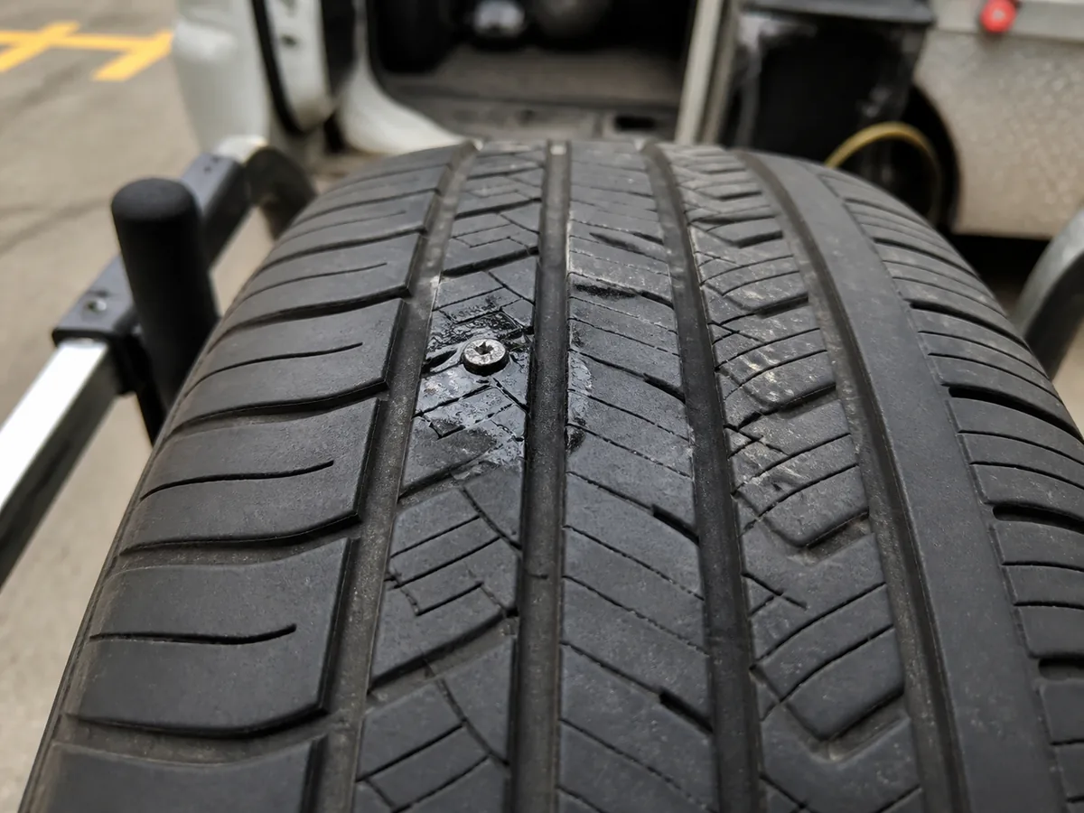 Close inspection of a tire puncture